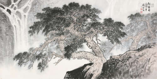 魏紫熙 （1915-2002） 松瀑图 设色纸本 镜心