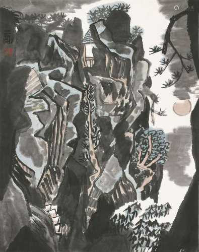 刘二刚 （b.1947） 山谷月初升 设色纸本 镜心