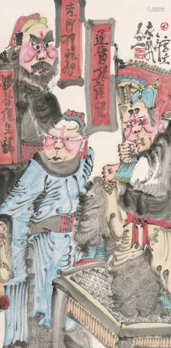 周京新 （b.1959） 水浒人物 设色纸本 立轴