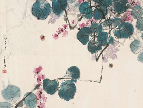 李山 （b.1926） 花卉 设色纸本 横轴
