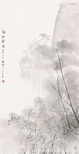 陈国欢 （b.1955） 烟雨春湖 设色纸本 镜片