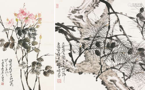 管峻 （b.1964） 花卉二帧 设色纸本 镜心