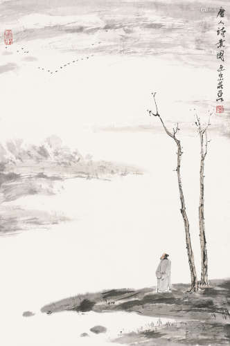亚明 （1924-2002） 唐人诗意 设色纸本 立轴