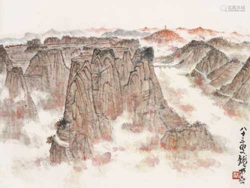 钱松喦 （1899-1985） 延安颂小稿 设色纸本 立轴