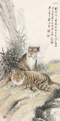 吴伯年 （1891-1975） 双虎 设色纸本 镜心