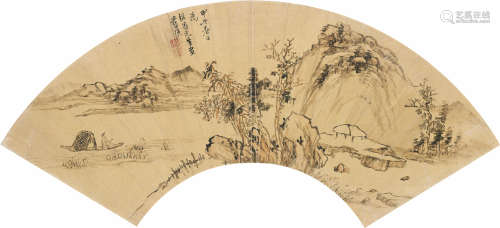 蓝瑛 （1585-1664） 山水 设色纸本 扇面