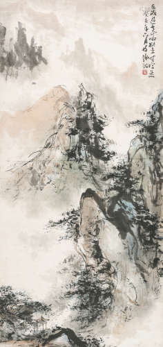 黑伯龙 （1915-1989） 黄山欲雨 设色纸本 立轴