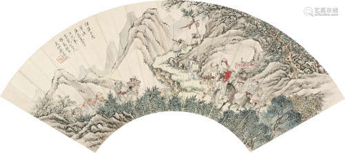 吴友如 (1840-1897) 锺馗嫁妹 设色纸本 扇面