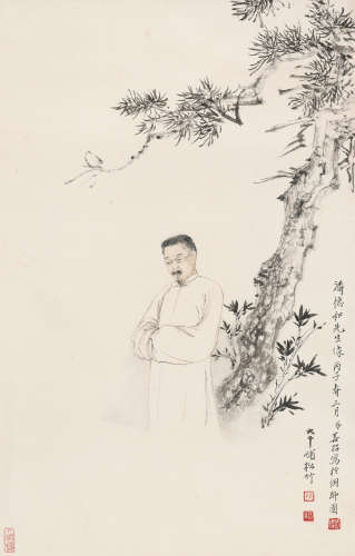 张善孖(1882-1940)、张大千 (1899-1983) 人物像 设色纸本 立轴