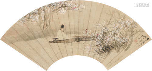 赵如虎 (?-1917) 东坡泛舟图 设色纸本 扇面