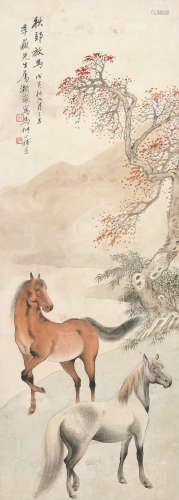戈湘岚 (1905-1964)、汪琨 （1877-1946） 马 设色纸本 立轴
