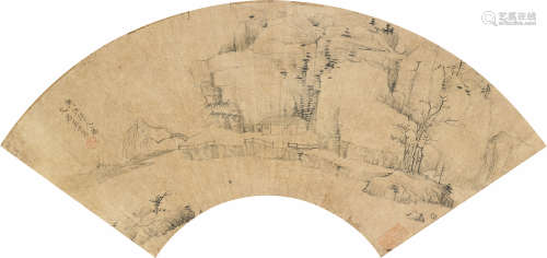 弘仁 （1610-1664） 山水扇面 水墨纸本 扇面