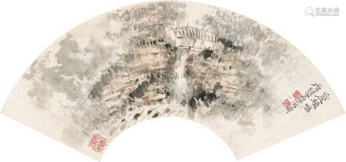 钱瘦铁 （1897-1967） 山水 设色纸本 扇面