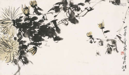 吴茀之 （1900-1977） 菊花 设色纸本 横轴