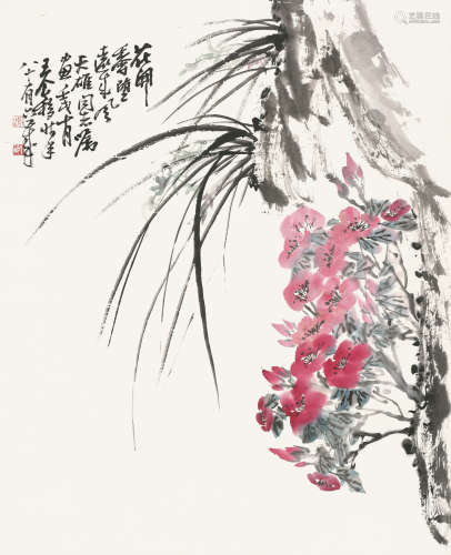 王个簃 (1897-1988) 花卉 设色纸本 立轴