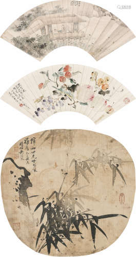 王素 （1794-1877） 扇面三幅 设色纸本/绢本 立轴