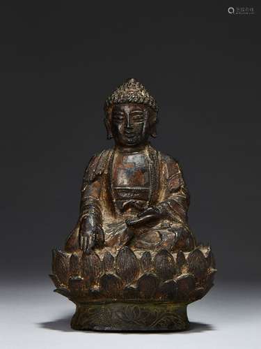 STATUETTE DE   BOUDDHA EN BRONZE, CHINE, DYNASTIE MING, XVIIe SIÈCLE