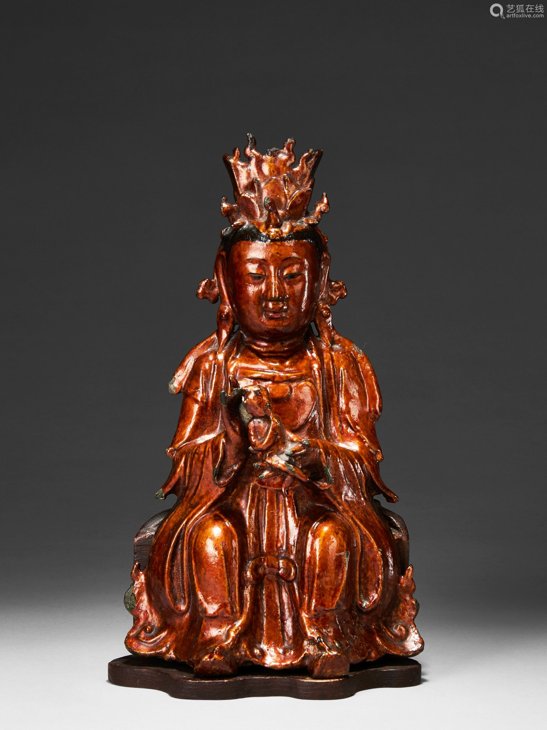 STATUETTE DE GUANYIN EN BRONZE LAQUÉ, CHINE, FIN DE LA DYNASTIE MING ...