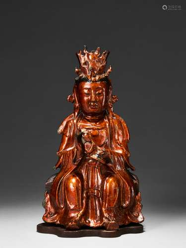 STATUETTE DE   GUANYIN EN BRONZE LAQUÉ, CHINE, FIN DE LA DYNASTIE MING, XVIIe SIÈCLE