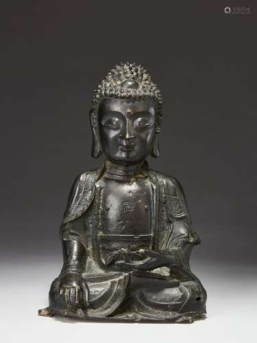 STATUETTE DE   BOUDDHA EN BRONZE, CHINE, DYNASTIE MING, XVIe - XVIIe SIÈCLE