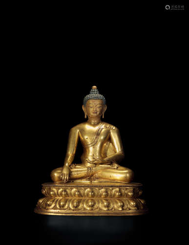 14-15世纪 释迦牟尼佛像 铜镀金
