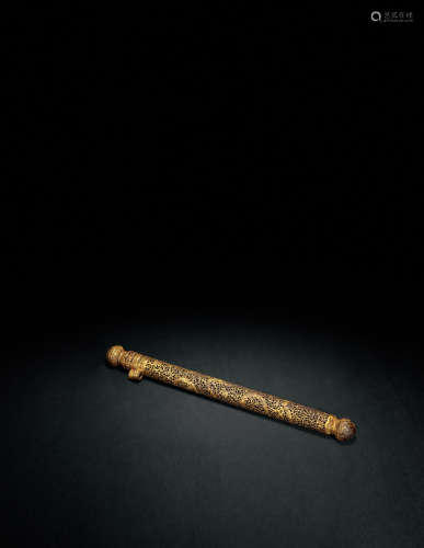 14-15世纪 藏式笔筒 天铁镀金