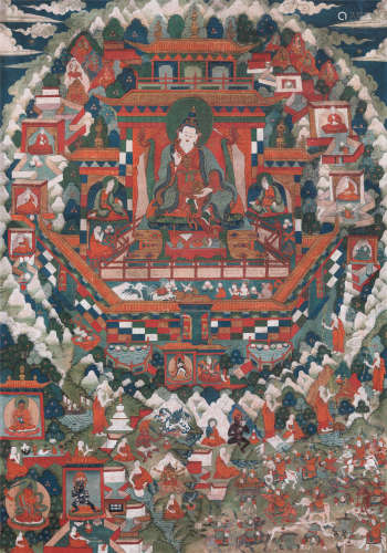 18世纪 香巴拉国王唐卡 棉布矿物胶彩