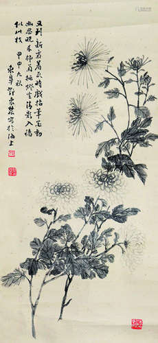 邓怀农 菊花  纸本镜片