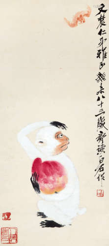 齐白石 1943年作 献寿纳福图 镜心 设色纸本