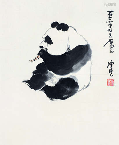 陈佩秋  熊猫 镜框 水墨纸本