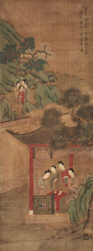 禹之鼎  1688年作 仕女 立轴 设色绢本