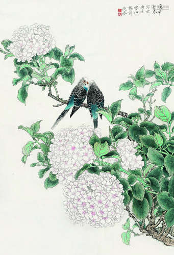 张德泉  1980年作 花鸟 镜片 设色纸本