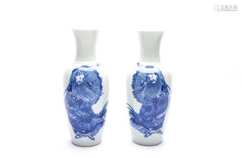 A Pair of Chinese Blue and White Porcelain Vases