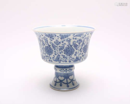 A Chinese Blue and White Porcelain Stem Cup