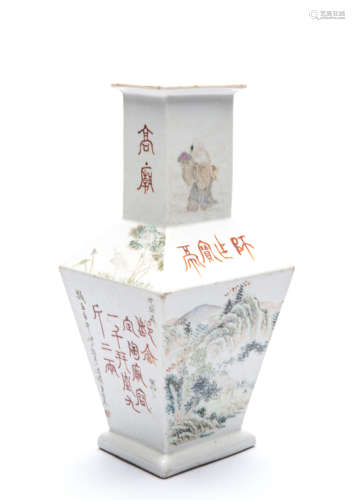 A Chinese Famille Rose Square Porcelain Vase