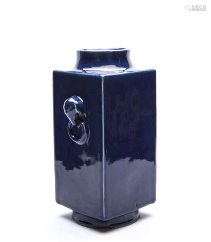 A Chinese Blue Glazed Porcelain Square Vase