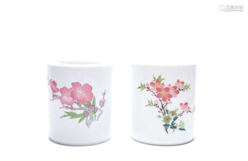 A Pair of Chinese Porcelain Brush Pots