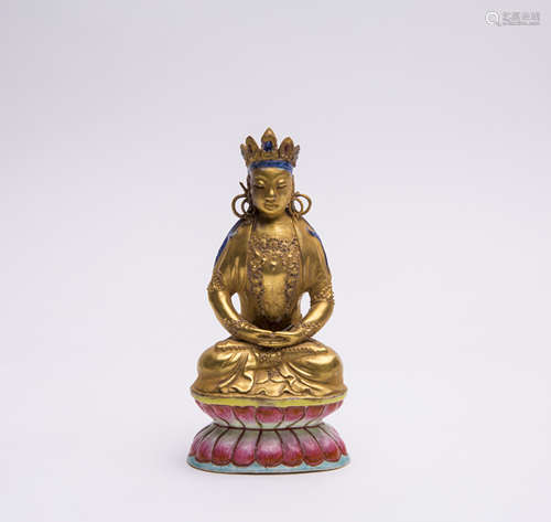 A Chinese Gilt-Decorated Famille Rose-Enameled Figure Of Buddha