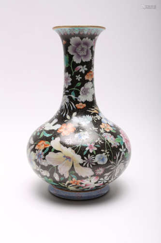 A Chinese Black Ground Famille Rose Porcelain Vase