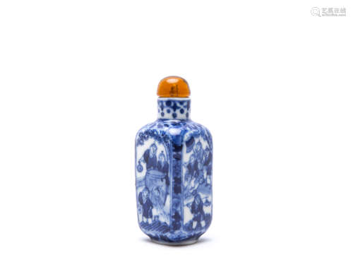 A Chinese Blue and White Square Porcelain Snuff Bottle