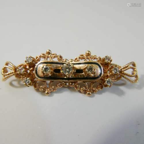 14K GOLD DIAMOND PIN BROOCH - 7.5 GRAMS