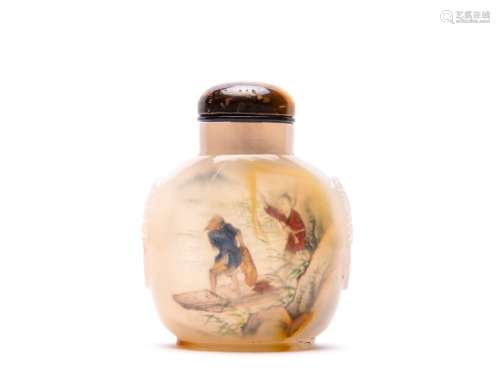 A Chinese White Agate Snuff Bottle with Inside Painting