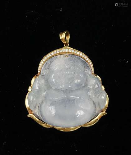 CHINESE JADEITE BUDDHA ON GOLD DIAMOND PENDANT