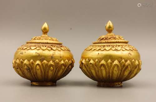 PAIR OF SONG DYNASTY PURE GOLD COVER JAR
