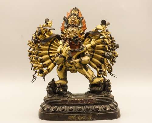 CHINESE GILT BRONZE FIGURE OF YAMANTAKA