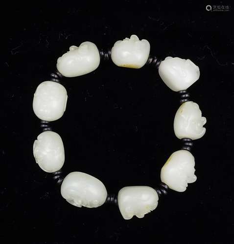 CHINESE WHITE JADE LOHAN BEADS BRACELET