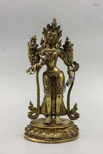 CHINESE QING DYNASTY GILT BRONZE FIGURE OF TARA