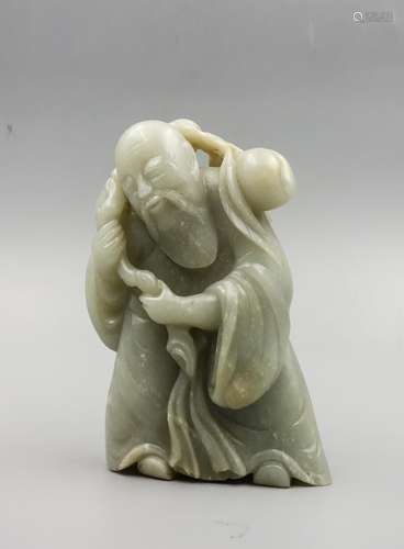 CHINESE CELADON JADE FIGURE OF SCHOLAR