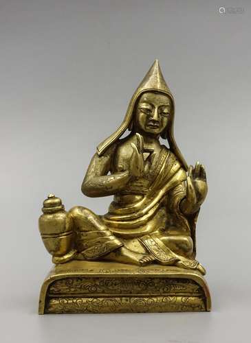 CHINESE GILT BRONZE FIGURE OF TSONGKHAPA