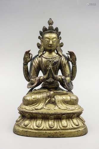 CHINESE GILT BRONZE FOUR ARMS GUANYIN